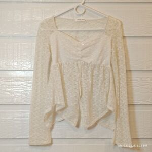 Lace Blouse Women SM Ivory Sweetheart Babydoll Peplum Boho Cottage Core Romance